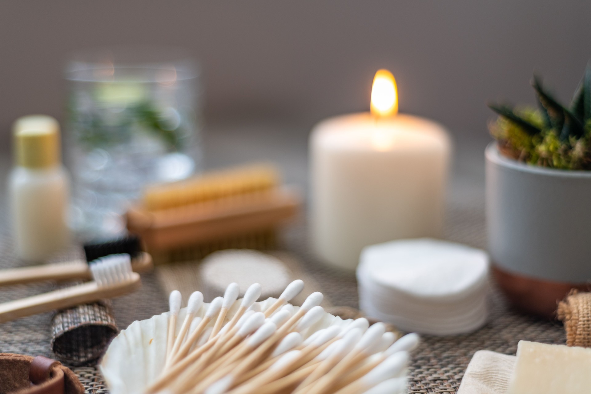 Eco luxury toiletries with a candle