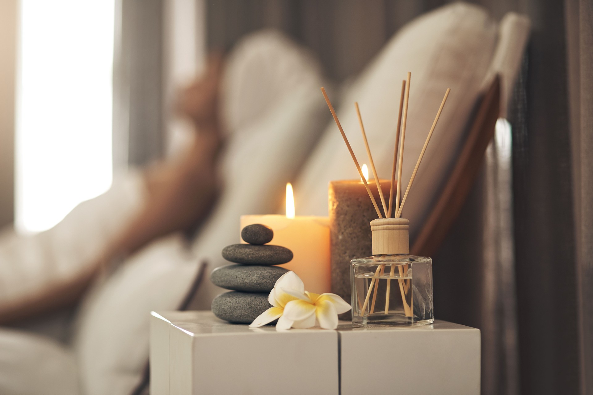Still life closeup of a tranquil spa arrangement