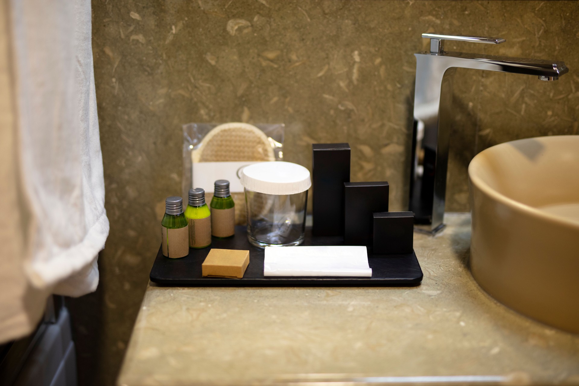 Hotel cosmetics in the bathroom